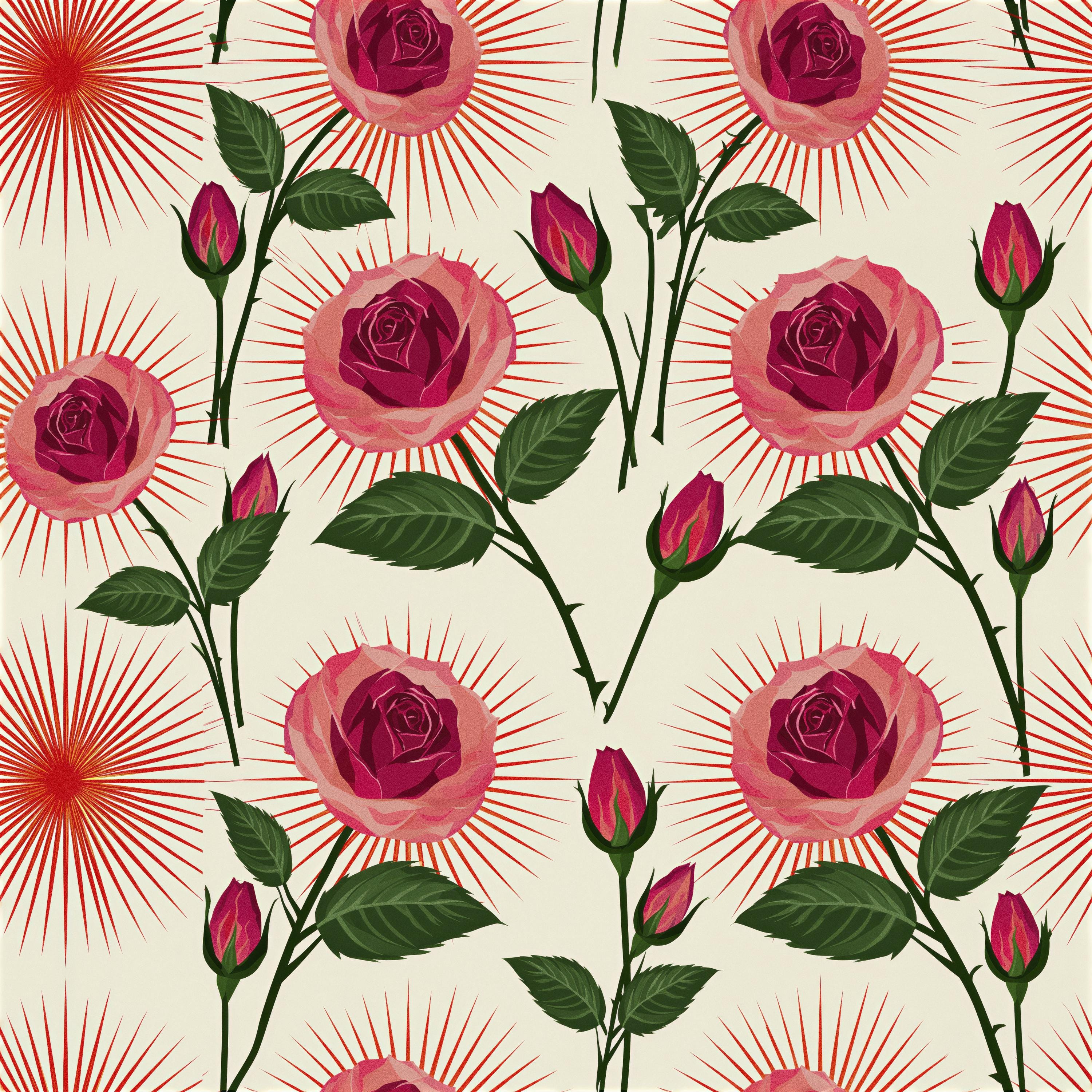 Retro Rose Seamless JPG Pattern Bundle, Floral Coquette Pink Roses ...