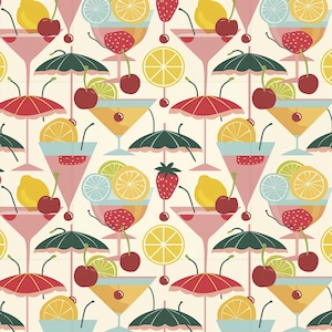 20 Fruit Cocktail Digital Patterns, Cute Lemon Cherry and Strawberry Designs, Summer Fruit Cocktail Images, Beach Coastal Retro Designs!