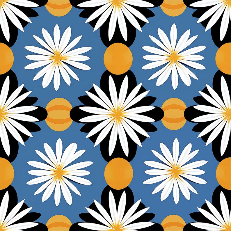 Retro Spring Daisy Seamless Pattern Bundle, Mid Century Artisan Floral ...