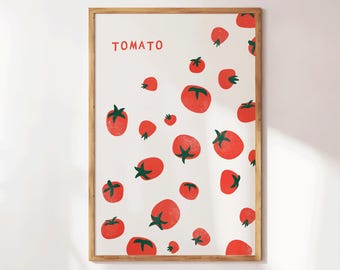 Schattige tomaat kunst - rode kunst aan de muur keuken - eetkamer decor - vegetarisch eten poster - tomaat illustratie - muur decor voedsel kwekerij