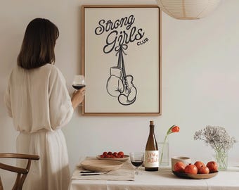 Club de Chicas Fuertes - Póster de entrenamiento - Decoración de pared para gimnasio - Arte de estudio de pilates - Arte de pared femenino - Lámina de bienestar - Decoración moderna para apartamentos