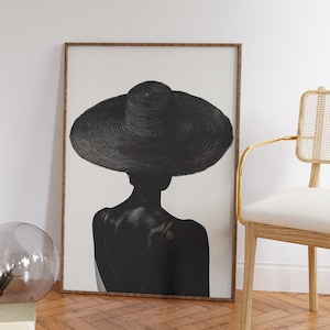 Black Girl Print - African American Black Art - Modern Woman Wall Art - Black and White Painting for Living Room Office Wall Decor - Gift