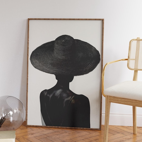 Black Girl Print - African American Black Art - Modern Woman Wall Art - Black and White Painting for Living Room Office Wall Decor - Gift