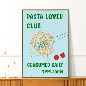Estampas de macarrão - Arte de parede divertida para cozinha - Decoração estética para cozinha - Pôster de cozinha moderno - Decoração de apartamento de inspiração italiana