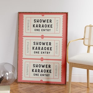 Shower Karaoke Ticket Print - Bathroom Decor Aesthetic - Shower Singing Poster - Retro Preppy Bathroom Art - Cute Wall Art