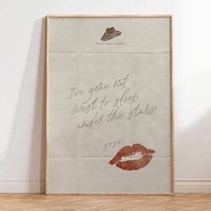 Arte de pared romántico de vaqueros - Impresión de letras de motel - Decoración retro del oeste - Estética del salvaje oeste - Regalo de apartamento de moda - Impresiones para el hogar preppy