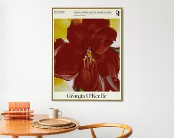 ジョージア・オキーフのプリント - 赤い花のプリント - リビングルーム