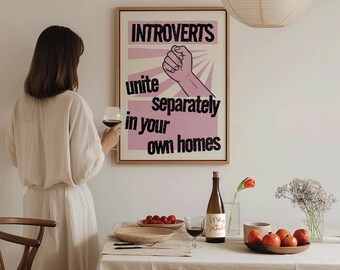 Funny Introvert Wall Art - Funny Homebody Poster - Pink Apartment Decor - Anxiety Humor Print - Anti Social Gift - Preppy Dorm Room