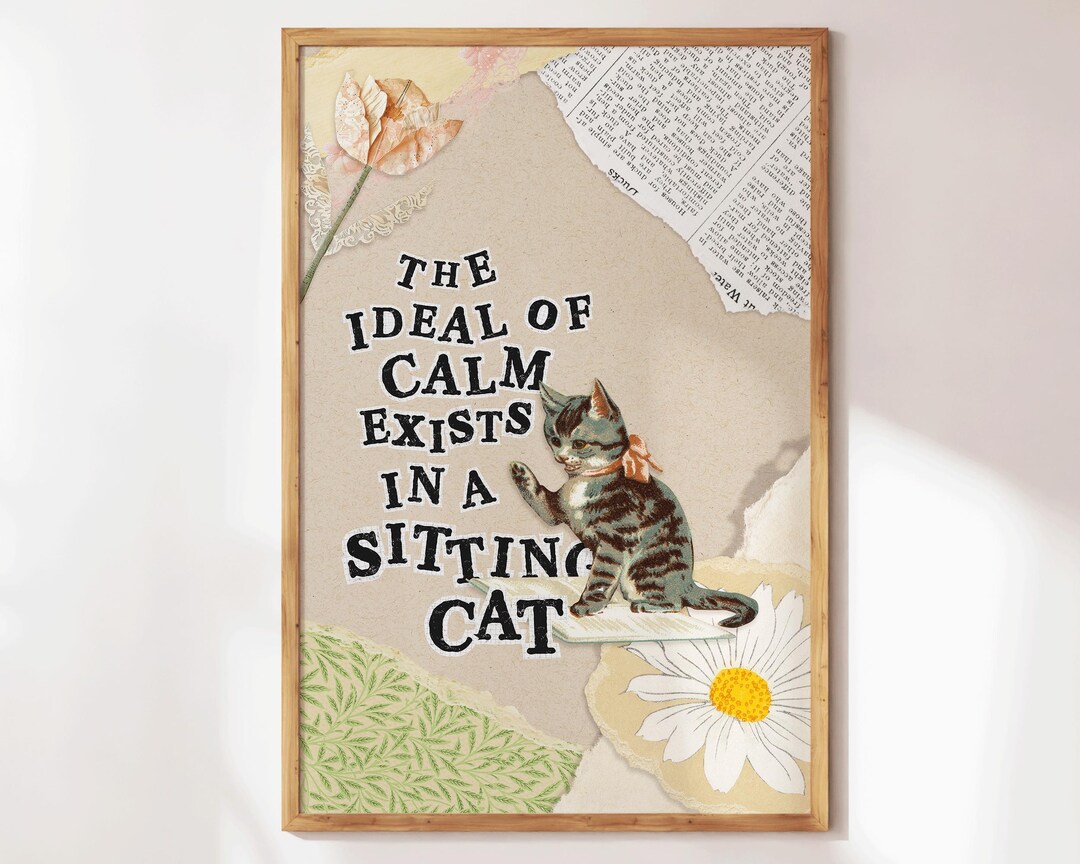 Retro Cat Wall Art - Vintage Aesthetic Prints - Coquette Decor for Cat ...