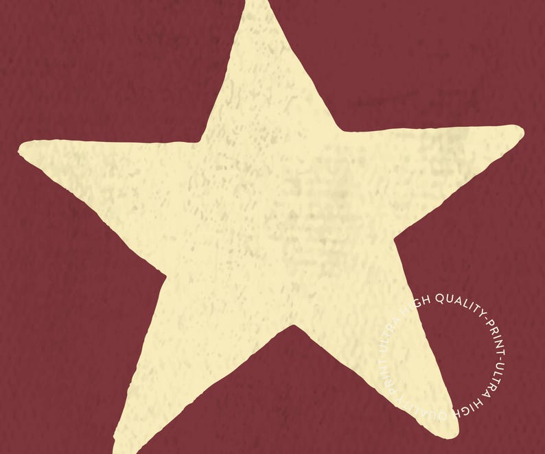 Pu&ograve; includere: Una grande stella gialla su uno sfondo bordeaux. La stella &egrave; una forma semplice a cinque punte con una superficie leggermente ruvida.