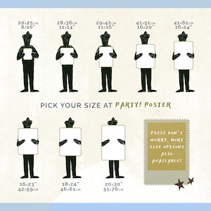 a poster showing how to pick your size at party poster