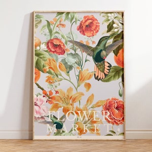 Arte de parede de mercado de flores vintage - impressões botânicas amarelas para sala de estar ou arte de parede de escritório - presentes para casa e aniversário