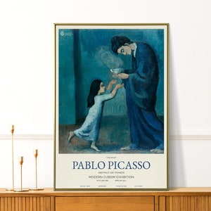 Pablo Picasso Print - Woman The Soup Wall Art - Modern Blue Depression Famous Painting for Living Room - Large Poster for Home Gifts