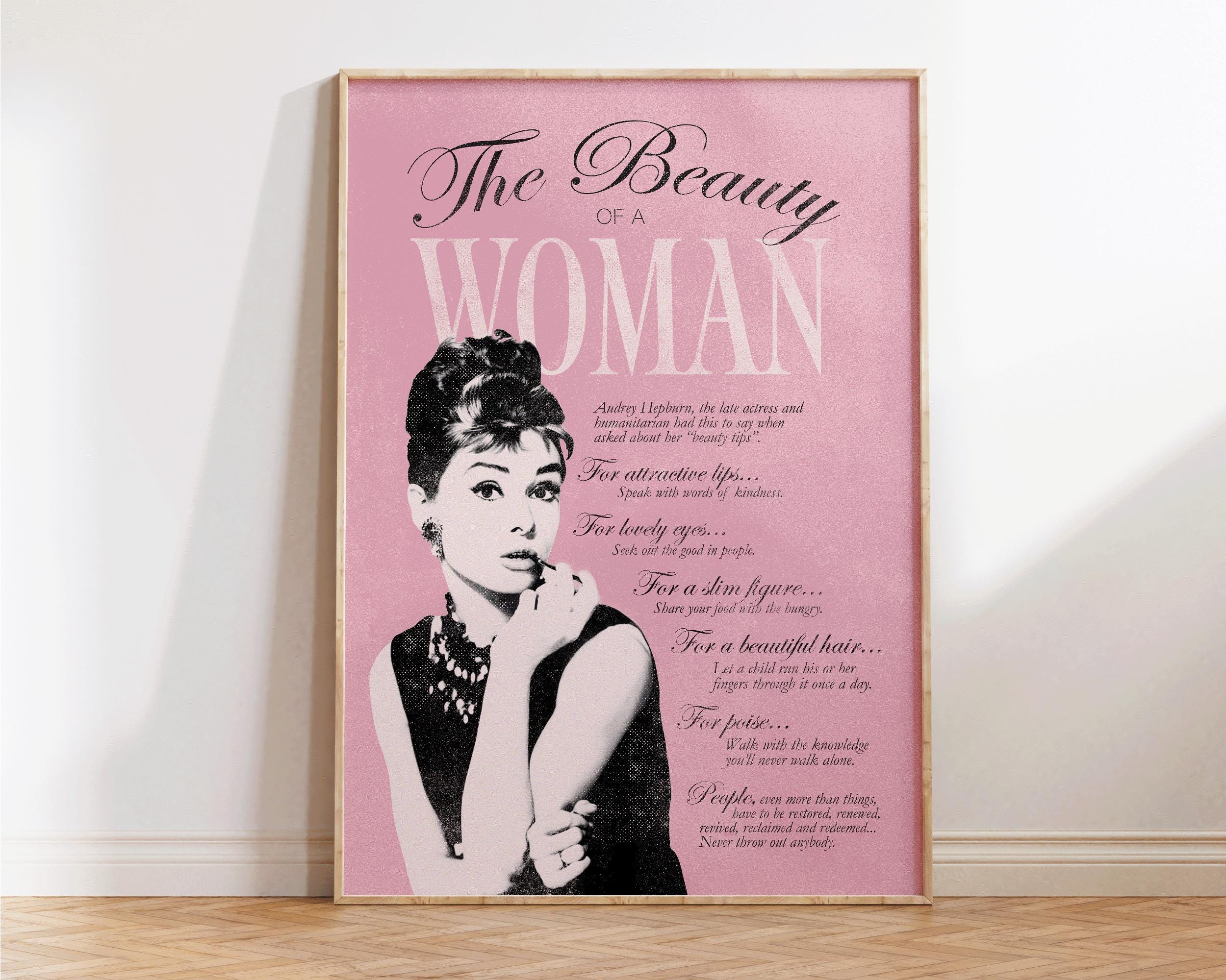 The Beauty of a Woman - Audrey Hepburn Quote - Feminist Retro Wall