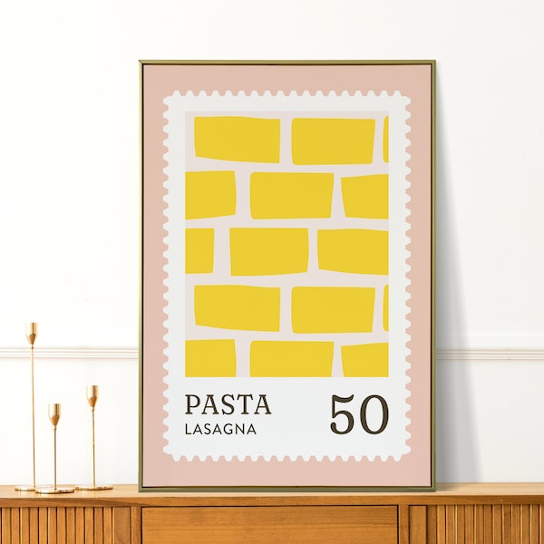 Kitchen Prints - Pasta Lasagna Painting - Cute Kitchen Wall Art and Prints - Modern Italian Food Canvas Art - Perfect for Home Gifts Decor