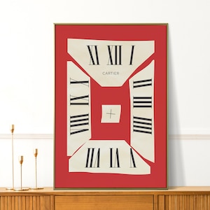 Trendy Vintage Poster – Cartier Clock Wall Art, Luxury Brand Decor for Living Room, Classic European Aesthetic & Designer Prints