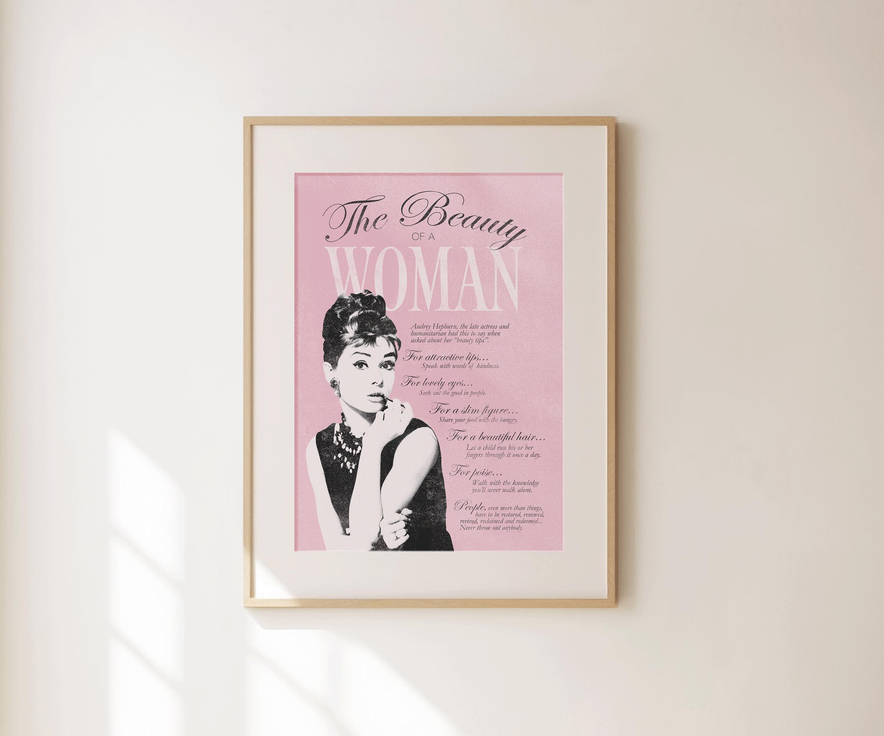 The Beauty of a Woman - Audrey Hepburn Quote - Feminist Retro Wall
