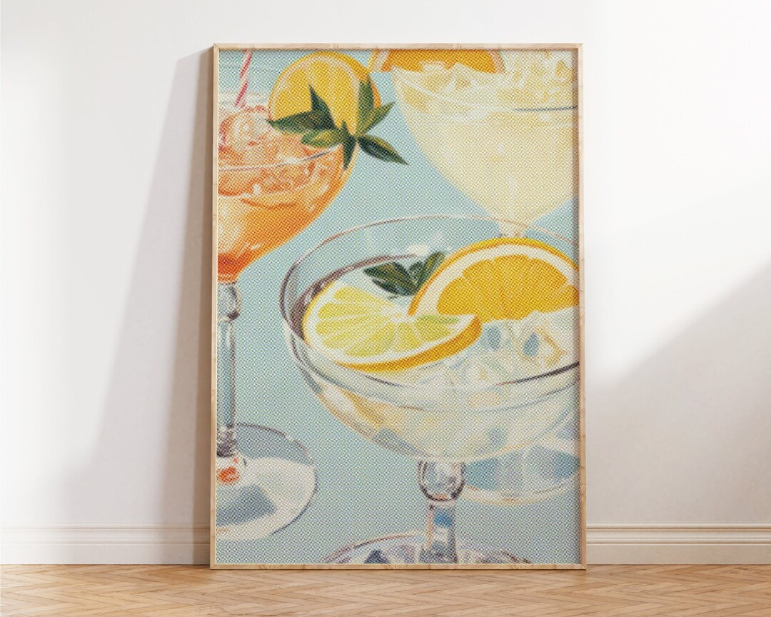 printable kitchen prints wall art, set of 6, hand... Blue Kitchen Print - Retro Cocktails for Vintage Home Decor and Bar ...