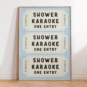 Shower Karaoke Ticket Print - Bathroom Decor Aesthetic - Shower Singing Poster - Retro Preppy Bathroom Art - Cute Wall Art