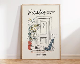 Pilates Recovery Room, Funny Pilates Poster, Bathroom Wall Art, Retro Pilates Wall Art, Pilates Studio Decor, Gift for Pilates Lover