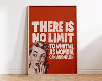 There is No Limit - Trendy Feminist Wall Art - Iconic Bedroom or Dorm Decor - Hot Girl Power Poster - Retro Girly Decor - Aesthetic Print