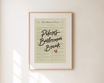 Pilates Bathroom Break, Pilates Poster, Bathroom Wall Art, Retro Pilates Wall Art, Pilates Studio Decor, Gift for Pilates Lover