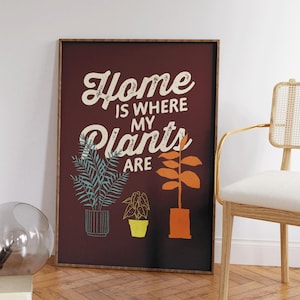 Home is Where My Plants Are - Retro Plant Mom Poster - Green Thumb Gift - Garden Decor - Nature Quote Art - Gardening Wall Art