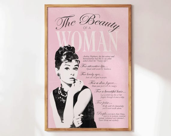 The Beauty of a Woman - Audrey Hepburn Quote - Feminist Retro Wall