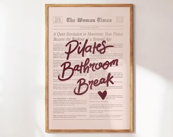 Pilates Bathroom Break, Pilates Poster, Bathroom Wall Art, Retro Pilates Wall Art, Pilates Studio Decor, Gift for Pilates Lover