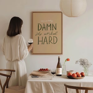 Damn She Worked Hard - Feminist Print - Girl Power Wall Art - Women Empowerment Office Decor - Minimalist Feminine Art - Typography Print
