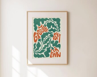 Tillväxt är inte linjär - Positiv väggkonst - Citat om mental hälsa - Självvård - Poster med bekräftelse från flickor - Väggkonst med gröna blommor