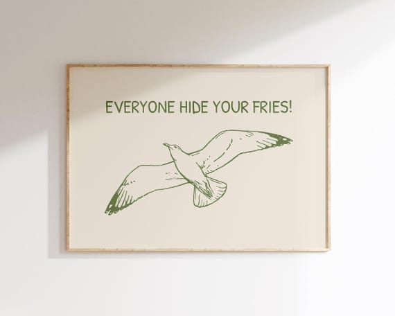 Seagull Wall Art - Hide Your Chips - Funny Wall Art - Coastal Decor - Beach House Print - Funny Animal Art - Cute Apartment Decor