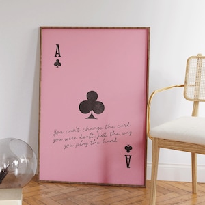 Impresión de pared de naipes - Póster de ases - Cita positiva minimalista - Arte mural con estética preppy - Decoración moderna para apartamentos - Impresión de citas