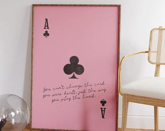 Muurafdruk speelkaarten - poster aaskaart - minimalistisch positief citaat - preppy esthetische muurkunst - trendy appartementdecor - citaten afdrukken