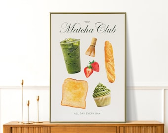 Matcha Club Prints - Gift for Matcha Lover - Funny Matcha Wall Art - Trendy Kitchen Decor - Fun Kitchen Print - Dorm Wall Art - Girly Gift
