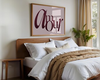 Sztuka ścienna Amour - Modny wystrój walentynkowy - Romantyczny prezent dla par - Retro nadruk w kształcie serca - Minimalistyczna galeria sztuki miłosnej do każdej przestrzeni