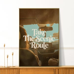 Scenic Route - Retro Travel Poster - Vintage Travel Wall Art - Aesthetic Travel Decor - Unique Gift for Travel Lovers - Apartment Decor