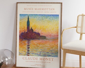 Claude Monet Print - Sunset or Dusk Ocean Poster - Vintage Nature Landscape Wall Art - Sea Painting for Living Room and Office Wall Gifts
