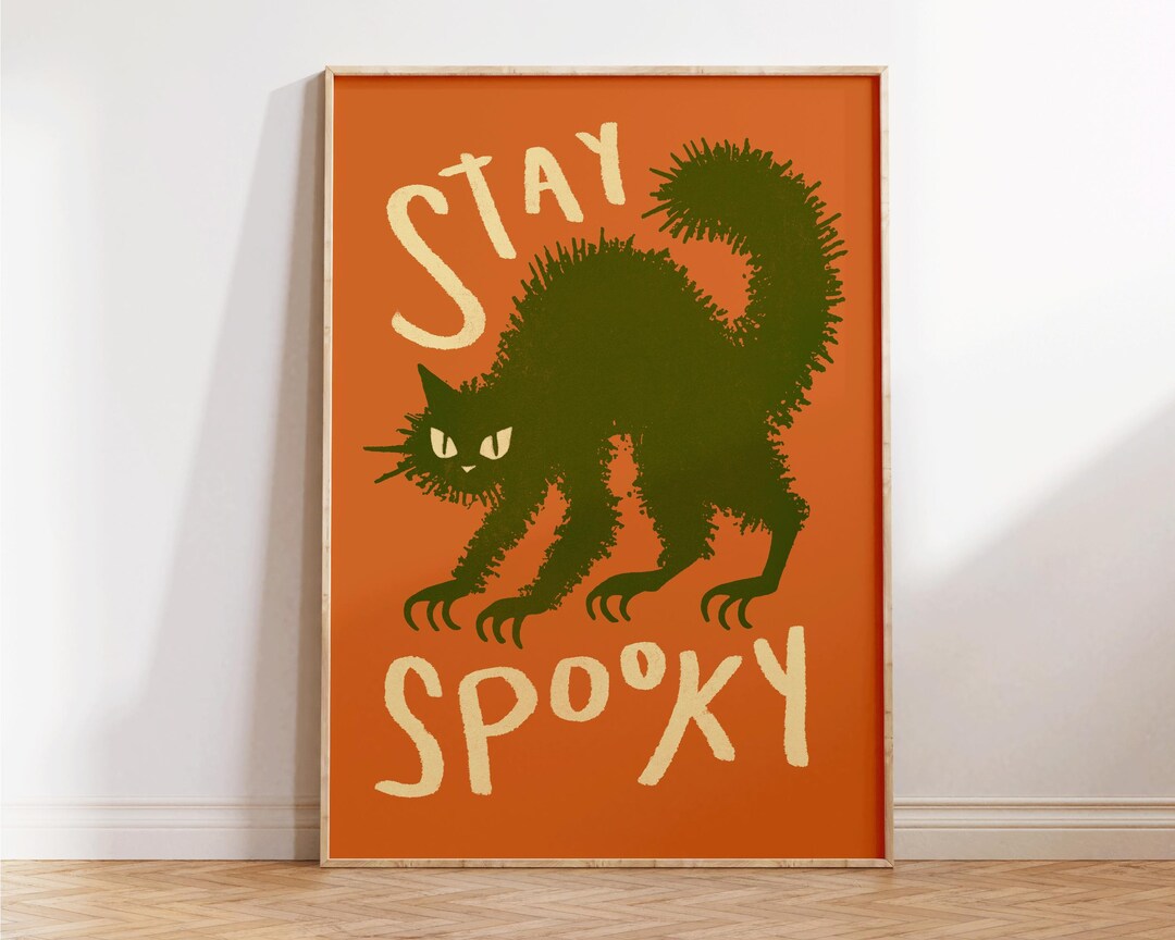 Stay Spooky Print - Black Cat Wall Art - Funny Halloween Decor - Quirky ...