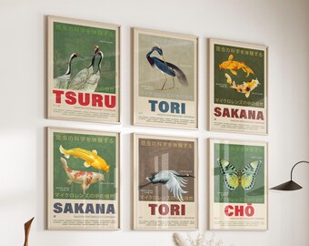 Set of 6 Wall Art Japanese Print - Retro Japanese Wall Art for Living Room & Office - Large Japanese Art for Vintage Home Decor Gifts