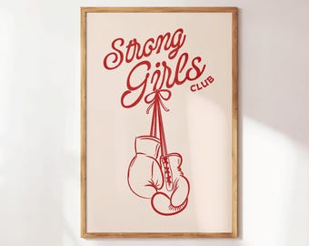 Club de Chicas Fuertes - Póster de entrenamiento - Decoración de pared rosa para gimnasio - Arte de estudio de pilates - Arte de pared femenino - Lámina de bienestar - Decoración moderna para apartamentos