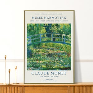 Claude Monet Print - Waterlilies Pond Poster - Vintage Blue Landscape Wall Art - Nature Painting for Living Room and Office Wall Gifts