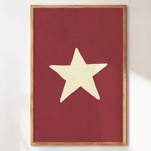 Retro Hand Drawn Star Wall Art, Maroon Wall Art, Red Wall Art, Stars Print, Nursery Wall Decor, Cute Trendy Wall Art, Modern Bedroom Decor