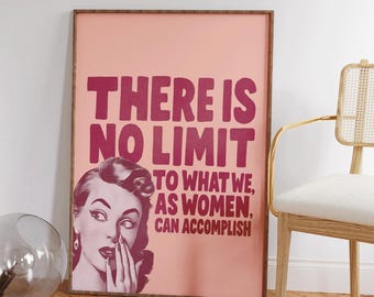 There is No Limit - Trendy Feminist Wall Art - Iconic Bedroom or Dorm Decor - Hot Girl Power Poster - Retro Girly Decor - Aesthetic Print