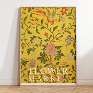 Arte de parede de mercado de flores vintage - impressões botânicas amarelas para sala de estar ou arte de parede de escritório - presentes para casa e aniversário