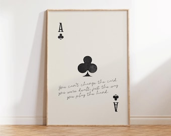 Muurafdruk speelkaarten - poster aaskaart - minimalistisch positief citaat - preppy esthetische muurkunst - trendy appartementdecor - citaten afdrukken