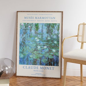 Claude Monet Print - Waterlilies Pond Poster - Vintage Blue Landscape Wall Art - Nature Painting for Living Room and Office Wall Gifts