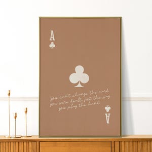 Impressão de parede de cartas de baralho - pôster de carta de ás - citação positiva minimalista - arte de parede estética elegante - decoração de apartamento moderna - impressão de citações