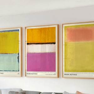 Set of 3 Wall Art Mark Rothko Prints - Yellow Orange Large Abstract Painting for Living Room & Office Decor - Mid Century Modern Canvas Wall
