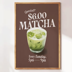 Retro Matcha Print - Vintage Matcha Liebhaber Wandkunst - Trendy Kitchen Cafe Decor - Barista Ästhetische Kunst - Grüner Tee Geschenk - Gemütliches Wohndekor